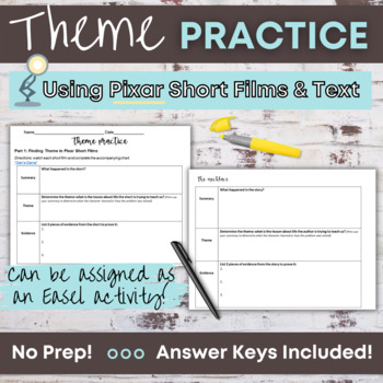 Preview of Theme Practice | Identifying Theme using Pixar Videos and Stories