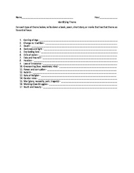Preview of Identifying Themes Worksheet
