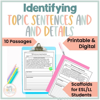Preview of Identifying Topic Sentences Worksheets with Supporting Details for Grades 4-6