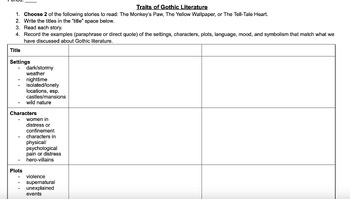 Preview of Identifying Traits of Gothic Literature