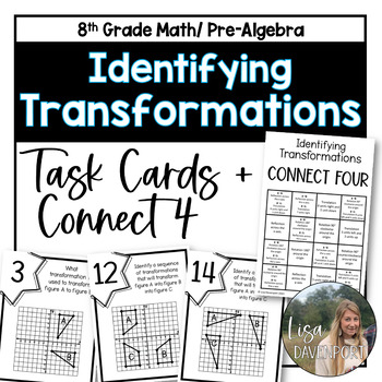 Preview of Identifying Transformations Task Cards and Connect 4 for 8th Grade Math