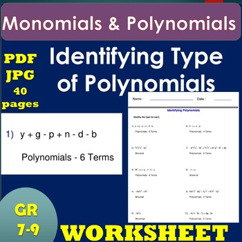 Preview of Identifying Type of Polynomials  - Monomials and Polynomials Worksheets-