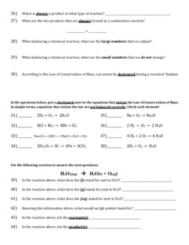 Identifying Types of Chemical Reactions and Balancing Worksheet | TpT