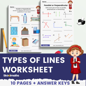 Preview of Identifying Types of Lines Math No Prep Worksheets for 2nd Grade