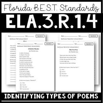 Preview of Identifying Types of Poems Assessment | FL B.E.S.T. Standard ELA.3.R.1.4.| 3rd