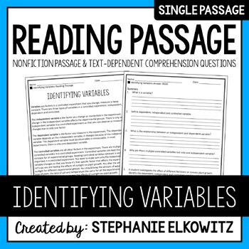 Preview of Identifying Variables Reading Passage | Printable & Digital