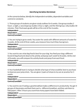 Identifying Variables Worksheet by Teacher Erica's Science Store