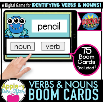 Preview of Identifying Verbs & Nouns - Digital Task Cards for Boom Cards™ Distance Learning