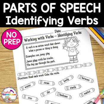Preview of Identifying Verbs Worksheet