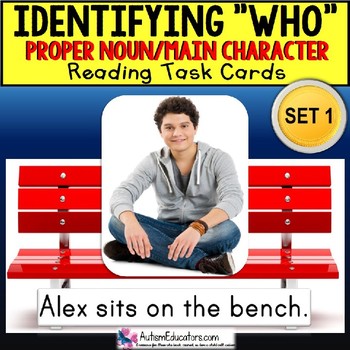 Preview of Identifying WHO Task Cards PROPER NOUNS “Task Box Filler” for Special Education