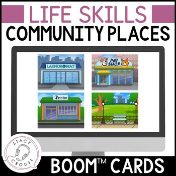 Preview of Life Skills Community Places Buildings Functional Speech Therapy BOOM™ CARDS