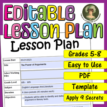 Preview of Identifying and Analyzing Arguments : Editable Lesson Plan for Middle School