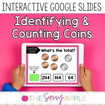 Preview of Identifying and Counting Coins Task Card Activity Interactive Google Slides 