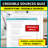 Identifying and Evaluating Credible Sources Quiz, Research