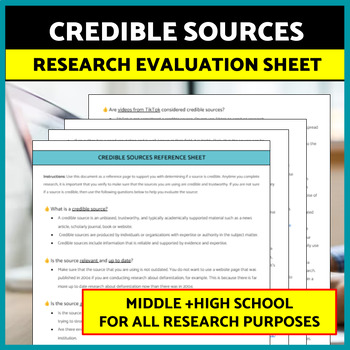 Preview of Identifying and Evaluating Credible Sources Reference Sheet, Research Skills