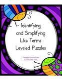 Identifying and Simplifying Like Terms Leveled Puzzles