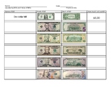 Identifying bills and the value of bills - $1, $5, $10, $2