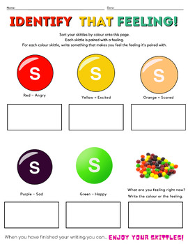 Preview of Identifying feelings with Skittles! SEL worksheet
