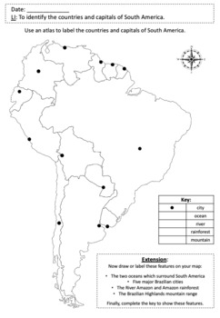 south american countries and capitals black and white