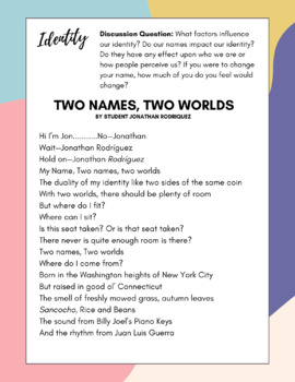Preview of Identity Discussion: Poem "Two Names, Two Worlds" with Questions & Activity