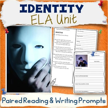 Preview of Identity Unit, Bell Ringers, ELA Paired Reading Activity Packet, Writing Prompts