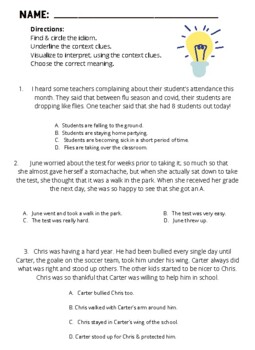 Idiom Independent Practice Worksheet by Miss Tiffany T | TPT