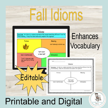 Idiom for the Day, Idiom Graphic Organizer, Fall Idioms | TPT