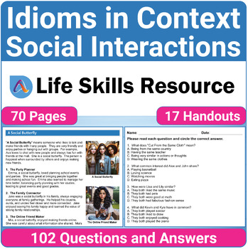 Preview of Social Interactions Special Education Worksheets for Teaching Idioms in Context