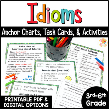 Preview of Idioms Worksheets Activities, Task Cards, and Anchor: Figurative Language Review