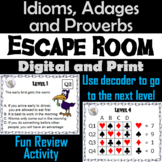 Idioms, Adages and Proverbs Escape Room ELA (Figurative La