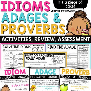 Preview of Idioms Adages and Proverbs Figurative Language Worksheets Activities Assessment