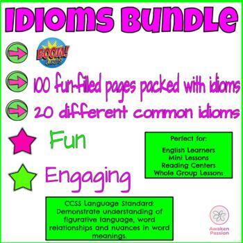 Preview of Idioms Boom Cards Bundle: ESL, minilesson, literacy centers, figurative language