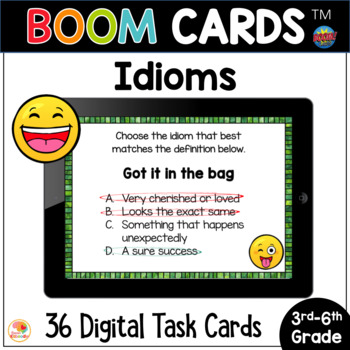 Preview of Idioms BOOM CARDS Task Cards Figurative Language Activities: Speech Therapy