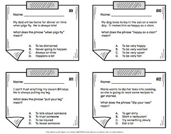 Preview of Idioms Entrance/Exit Tickets for 3rd, 4th, or 5th Grade (Digital Version)
