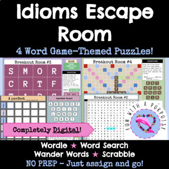 Preview of Idiom Escape Room w/ Word Games | WORDLE | WORD SEARCH | WANDER WORDS | SCRABBLE