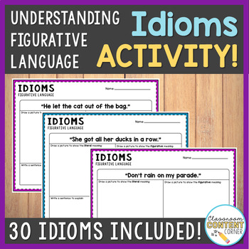 Preview of Idioms Poster Activity| Drawing Literal vs. Figurative Meaning