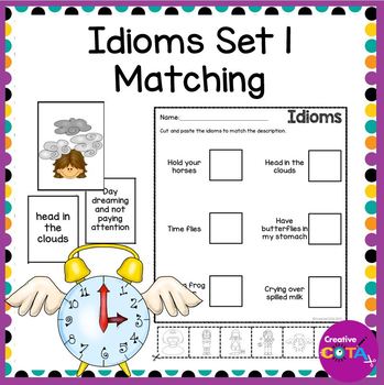 Preview of Idioms Figurative Language Matching Literacy Activities and Worksheets Set 1