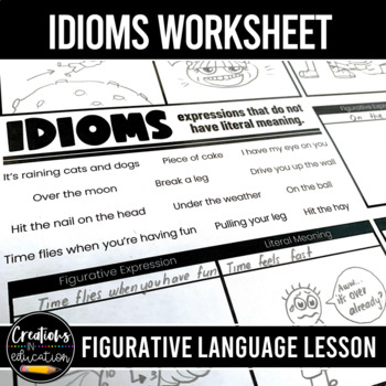 Preview of Idioms Figurative Language Worksheet Activity
