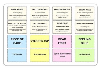 Preview of Idioms Flashcards with Meaning and Example Sentences