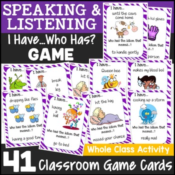 Preview of Idioms I Have Who Has Game, Matching Task Cards Activity, Worksheet Study Pages