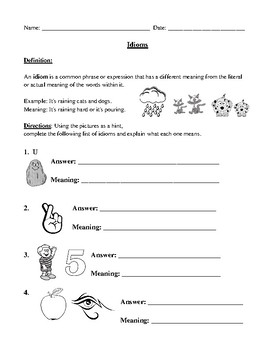 Preview of Idioms: Worksheet with Detailed Answer Key