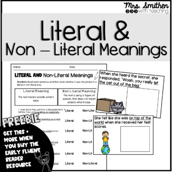 Preview of Idioms, Literal and Non - Literal Meanings for Third Grade Reading