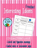 Idioms Note Page or Assessment Freebie