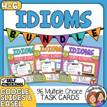 Preview of Idioms Task Cards: 3 SET BUNDLE, 96 Cards Total, Color and B&W, Digital & Print