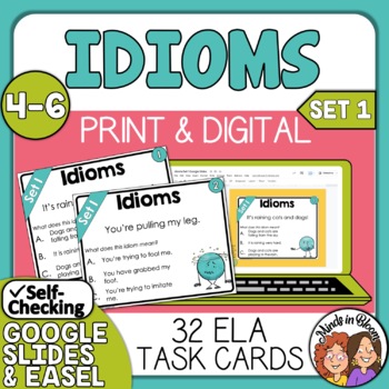 Preview of Idioms Task Cards - Set 1 | Print & Digital | Figurative Language Practice! |