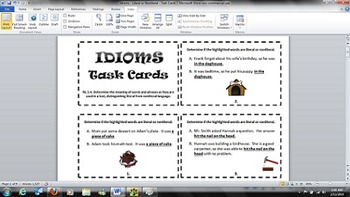 Preview of Idioms Task Cards - Common Core RL.3.4 - Figurative Language