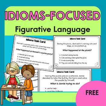 Preview of Idioms Task Cards | Figurative Language Practice Activity for 3rd 4th 5th Grade