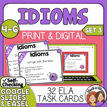 Preview of Idioms Task Cards - Set 3 | Print & Digital | Figurative Language Practice!