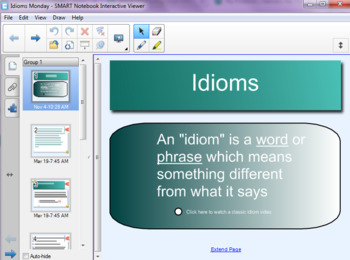Preview of Idioms Unit: Smart Notebook- Lesson 1 of 3