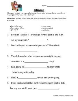 Preview of Idioms Worksheet